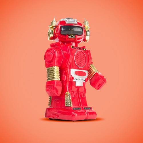 red robot on orange background